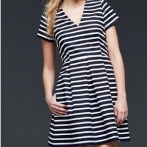 Navy Blue White Stripe Nautical Fit & Flare Dress